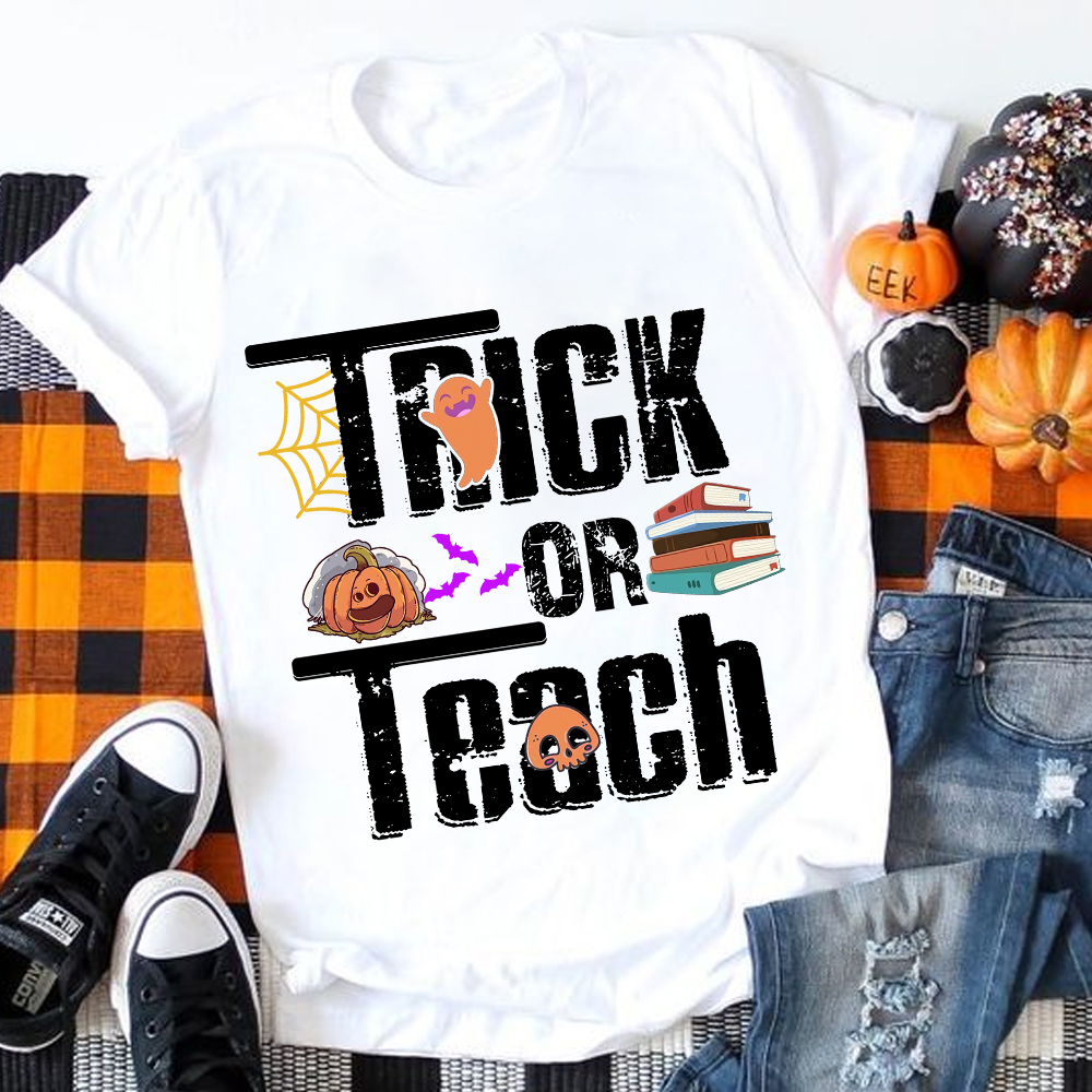 Trick Or Teach Funny Pumpkin Ghost T-Shirt
