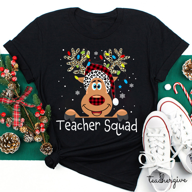 Merry Reindeer Teacher Squad Teacher T-Shirt