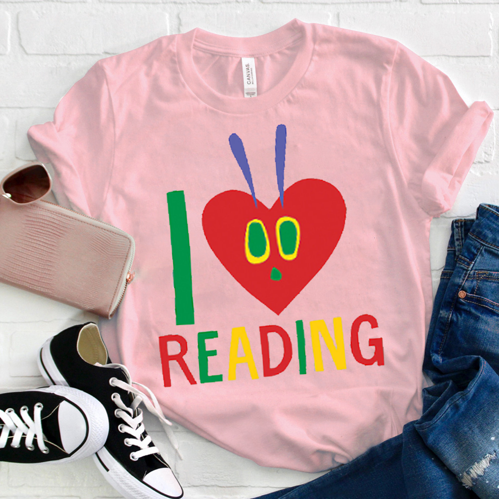 I Love Reading Caterpillar Heart  T-Shirt