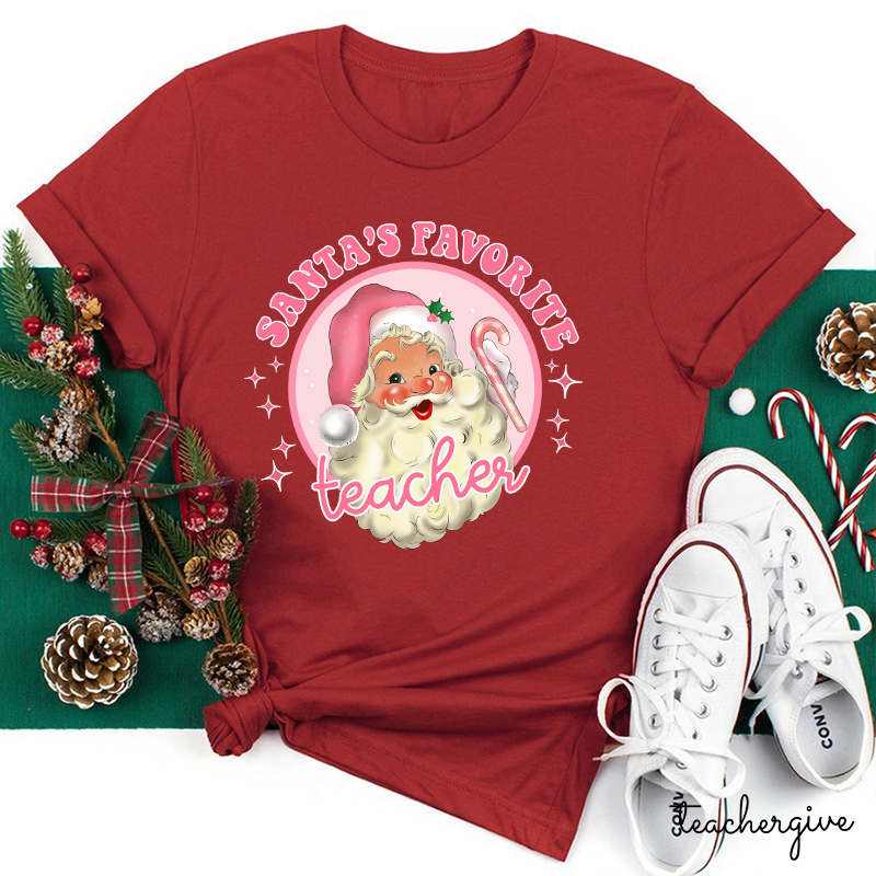 Santa's Favorite Teacher Pinky Winter Teacher T-shirt