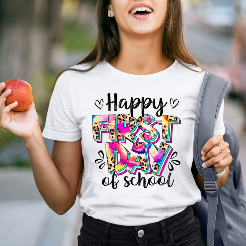 Happy First Day Of school Leopard Print Fireworks   T-Shirt