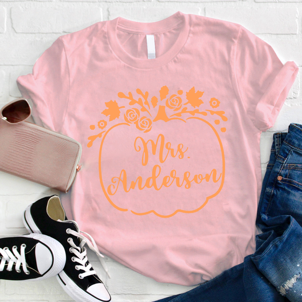Personalized Rose Pumpkin Teacher T-Shirt