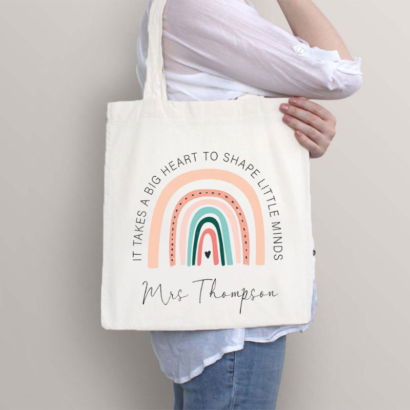 Personalized It Takes A Big Heart To Shape Little Minds Teacher Tote Bag