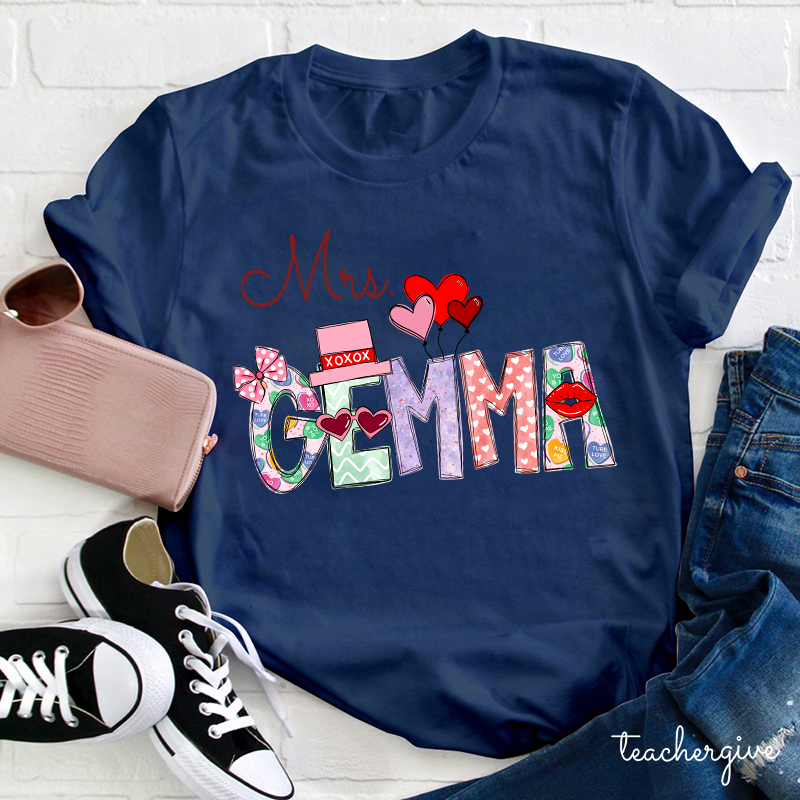 Personalized Rich Pattern Print Teacher T-Shirt