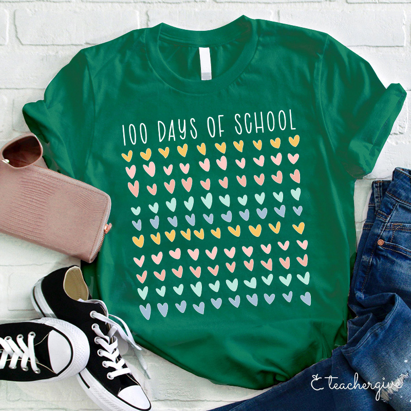 100 Days Of School 100 Hearts Teacher T-Shirt