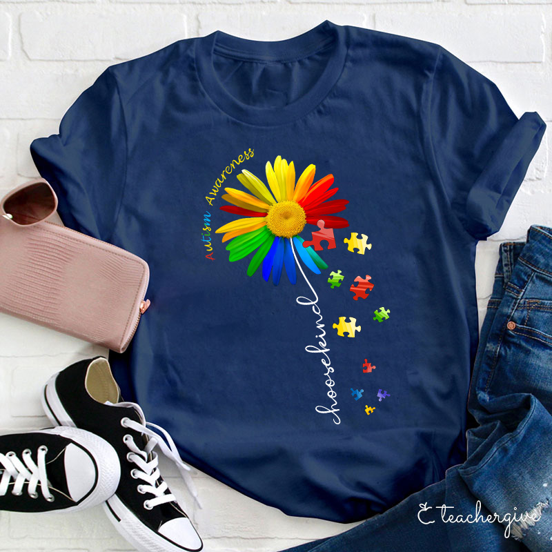 Autism Awareness Choose Kind Colorful Daisy Teacher T-Shirt