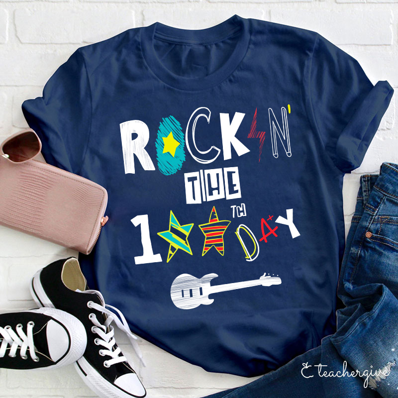 Rockin' The 100th Day Guitar Teacher T-Shirt