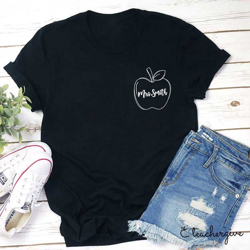 Personalized Pocket Name Apple Teacher T-Shirt
