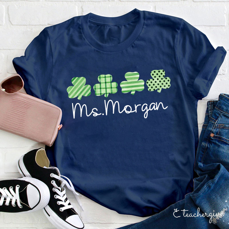 Personalized Name Clovers Teacher T-Shirt