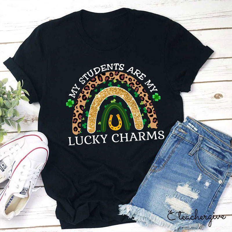 Leopard Rainbow My Students Are My Lucky Charms Teacher T-Shirt