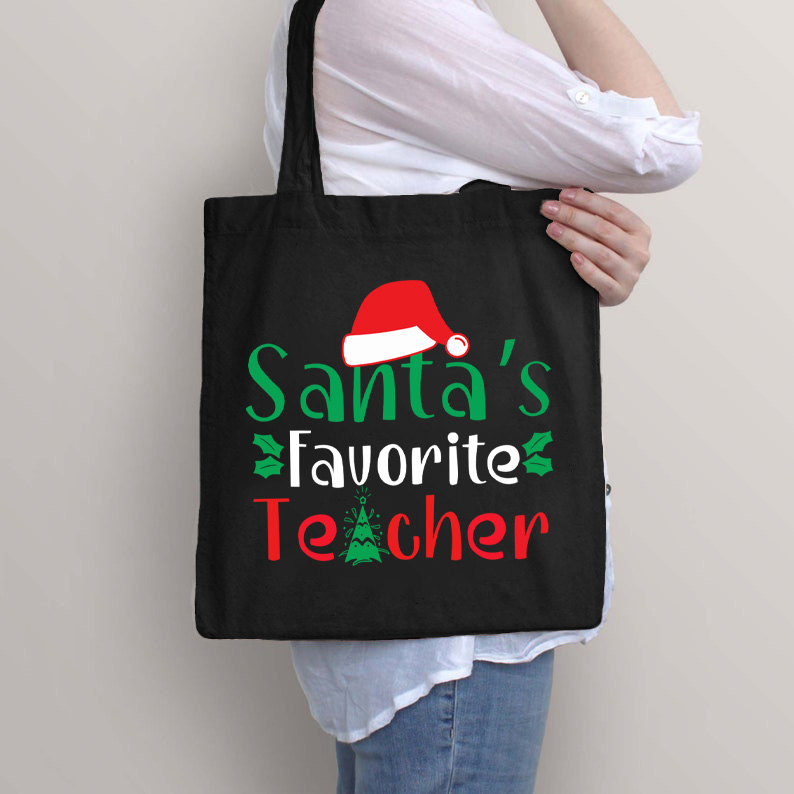 Santa's Favorite Teacher Christmas Tree Tote Bag
