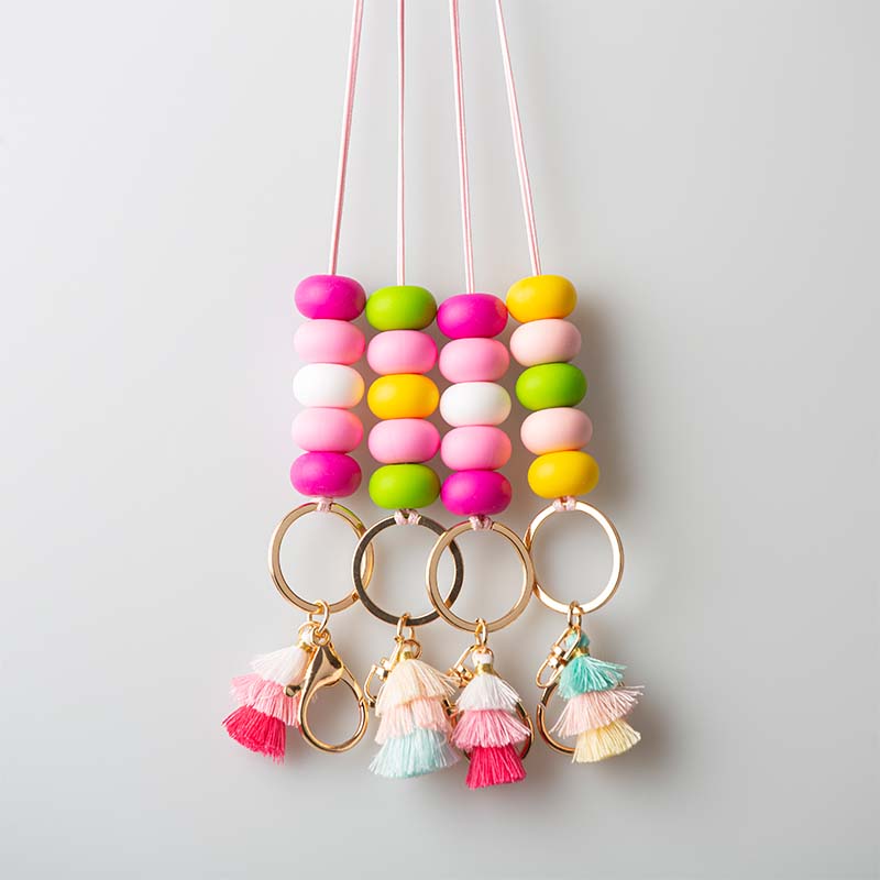 Multicolor Beads Rainbow Tassels Lanyard