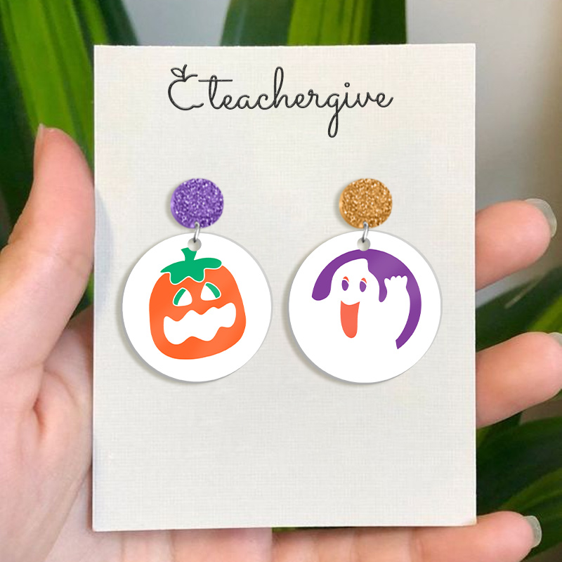 Pumpkin And Ghost Acrylic Earrings