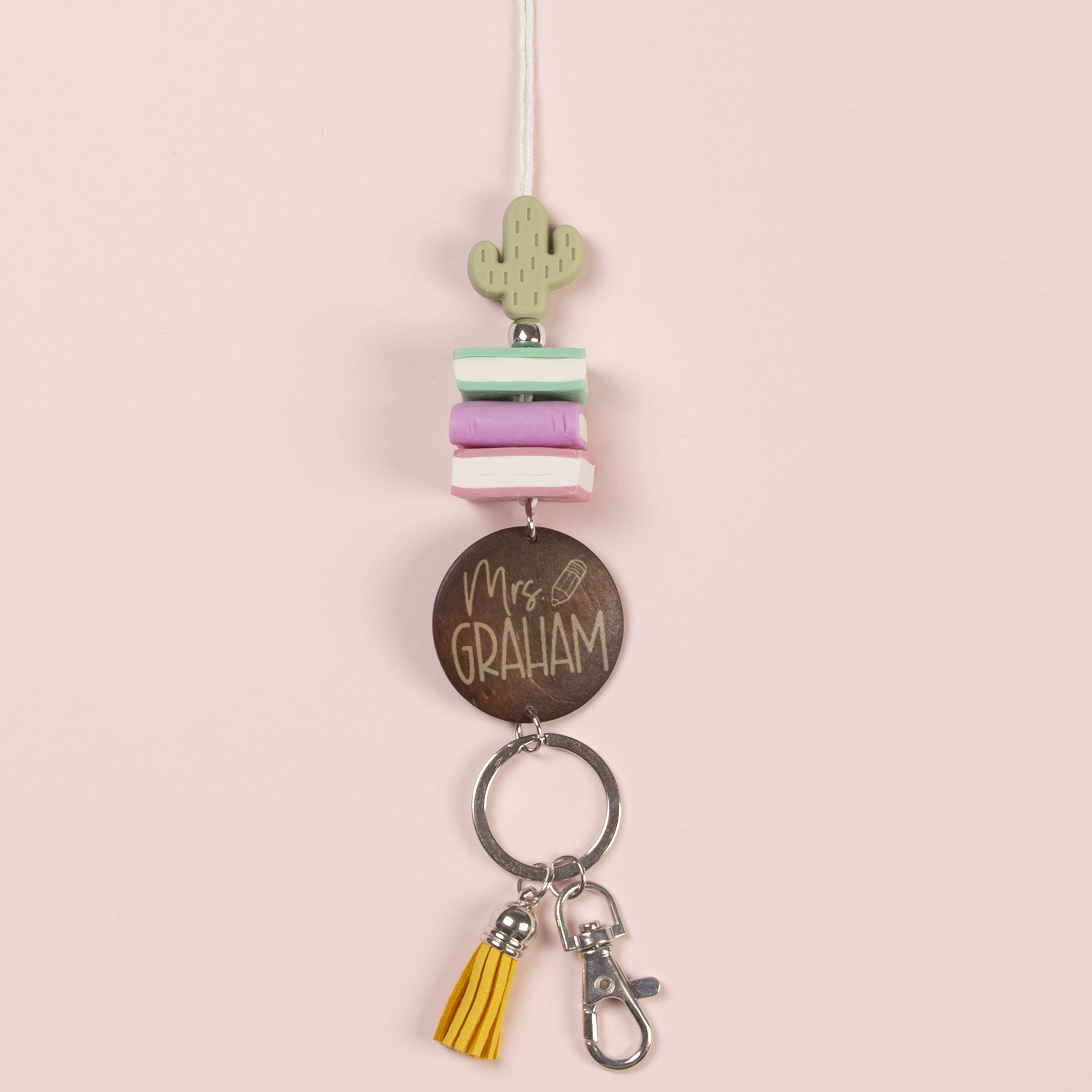 Personalized Cactus And Books Lanyard