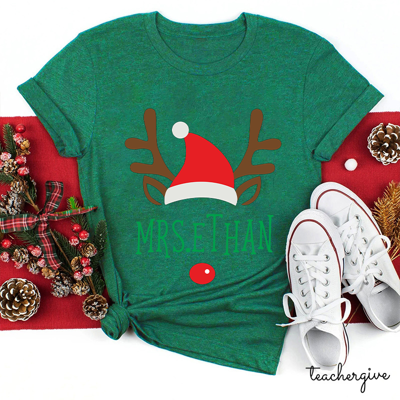 Personalized Christmas Reindeer Teacher T-Shirt