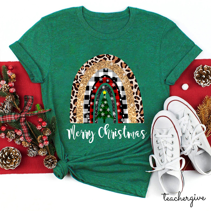 Merry Christmas A Christmas Tree In The Snow Teacher T-Shirt
