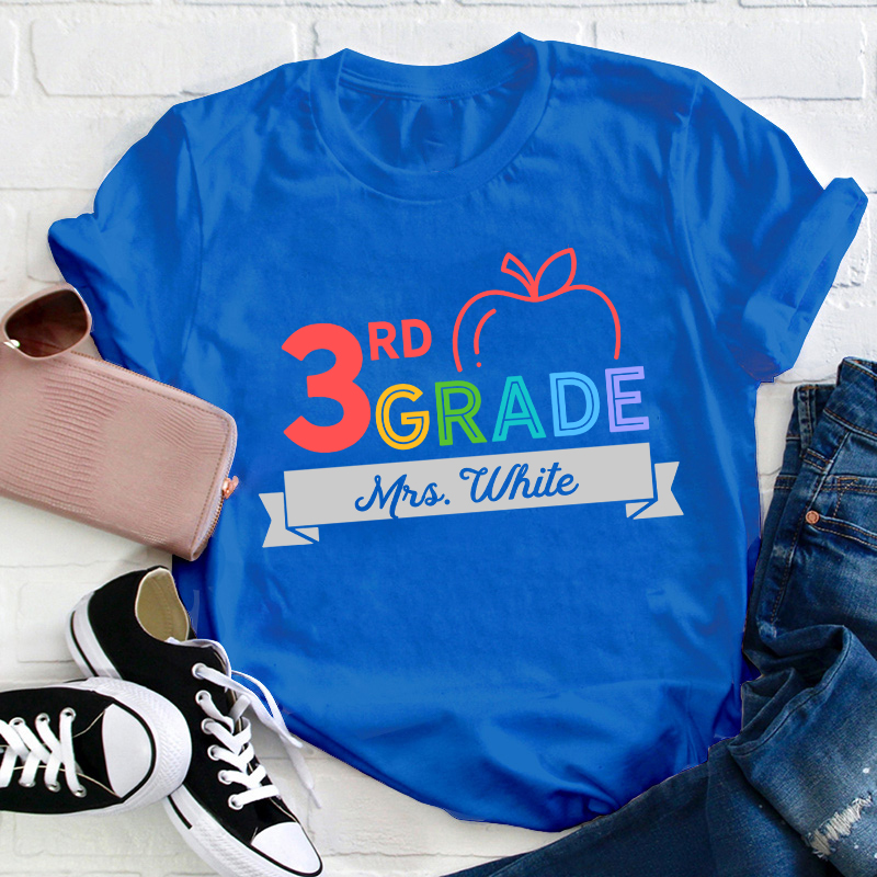 Personalized Name And Grade Apple Contracted Design Teacher T-Shirt