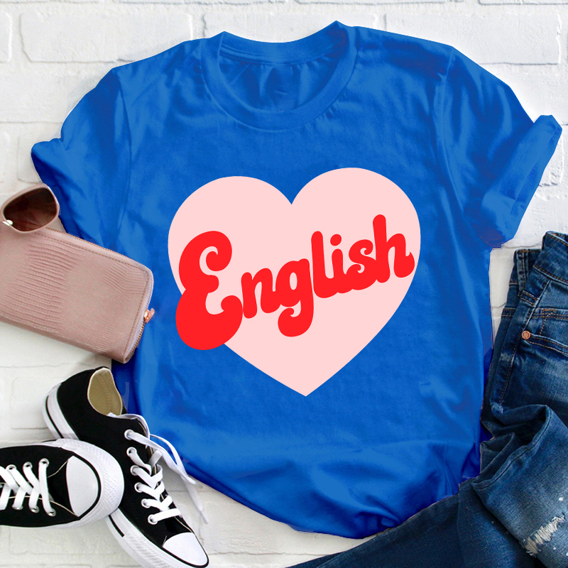 Personalized Subject Pink Heart Teacher T-Shirt