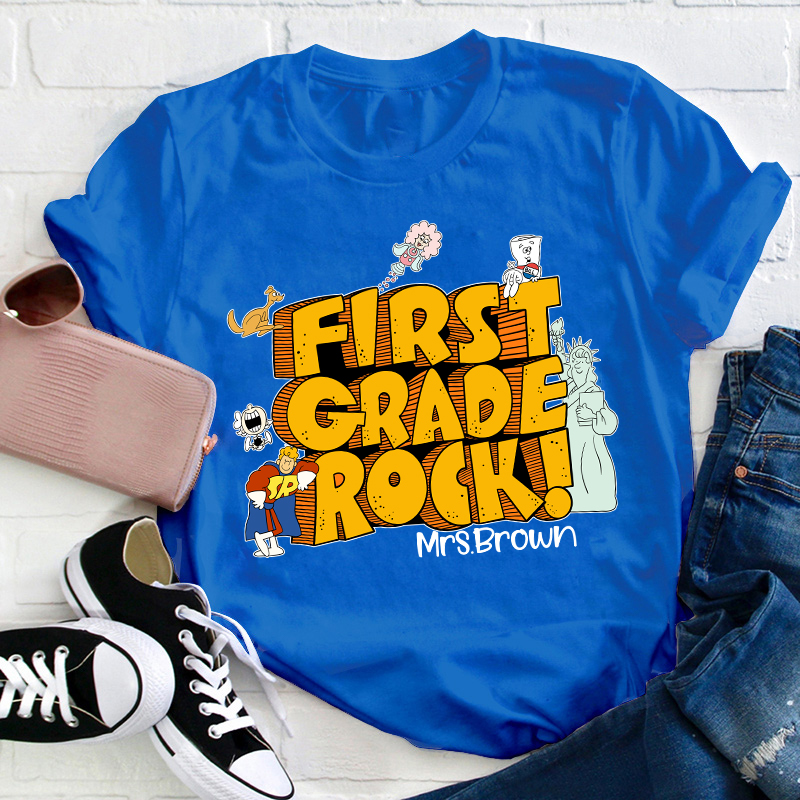 Personalized Name And Grade Rock Teacher T-Shirt