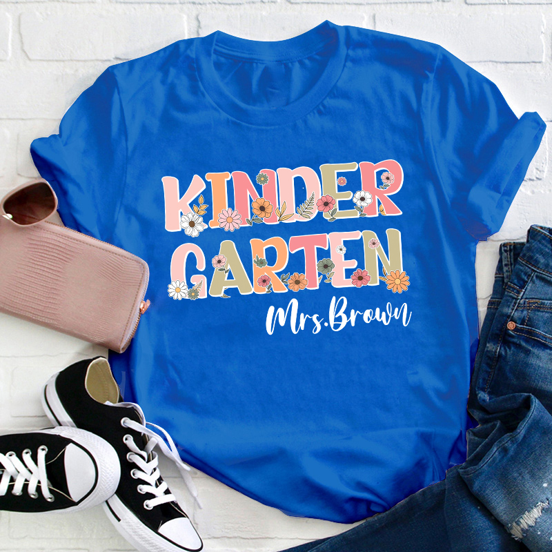 Personalized Name And Grade Flowers Teacher T-Shirt
