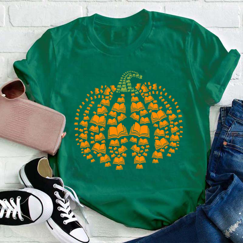 Halloween Pumpkins And Books Teacher T-Shirt