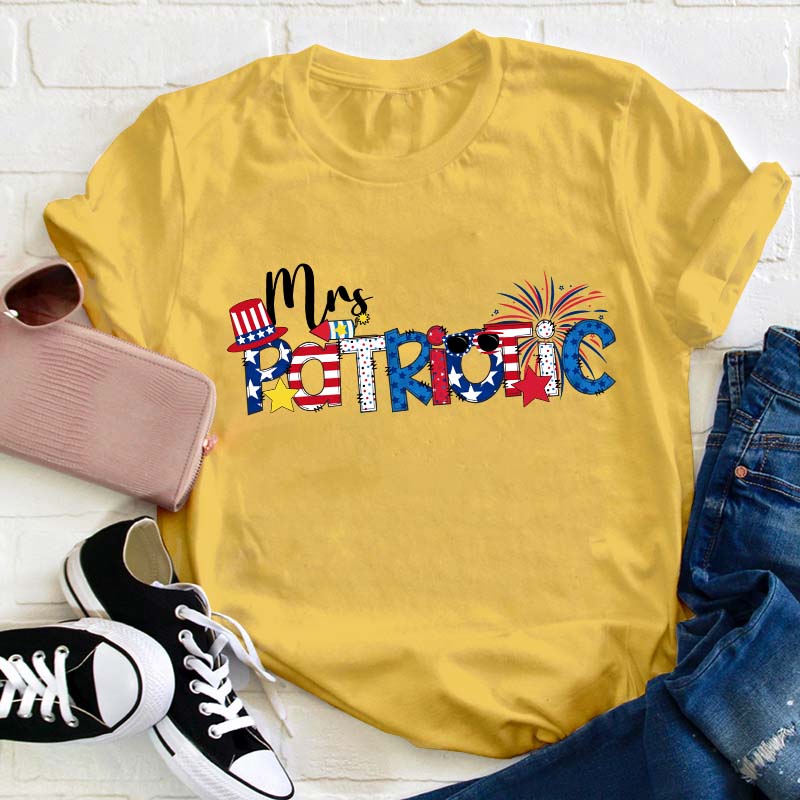 Personalized Name Flag Cartoon Teacher T-Shirt