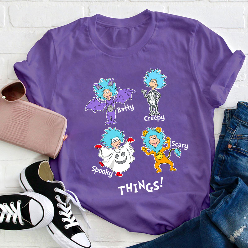 Batty Creepy Scary Spooky Things Teacher T-Shirt