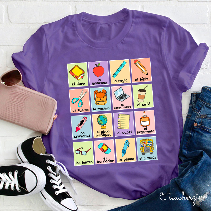 Spanish Picture Correspondence List Teacher T-Shirt