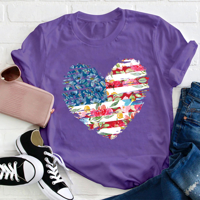 Flower Heart Teacher T-Shirt