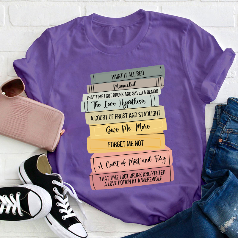Personalized Stack Of Books Teacher T-Shirt