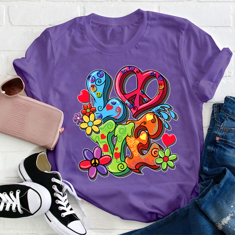 Love Flower And Heart Teacher T-Shirt
