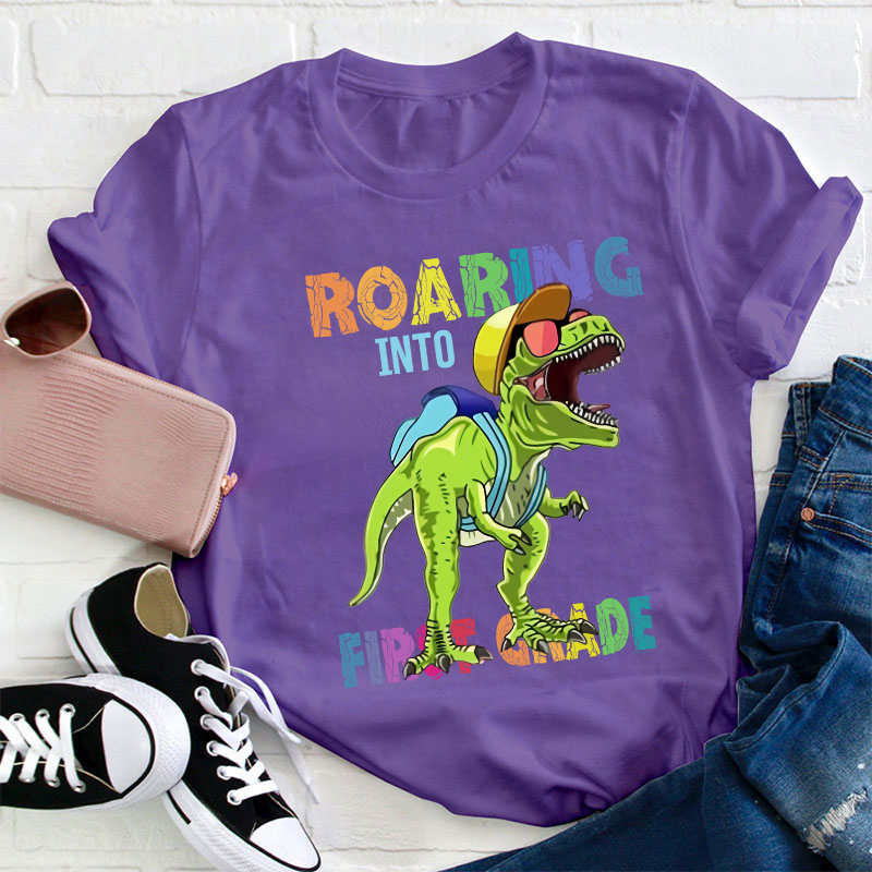 Personalized Roaring Into Kindergarten Dinosaur T-Shirt