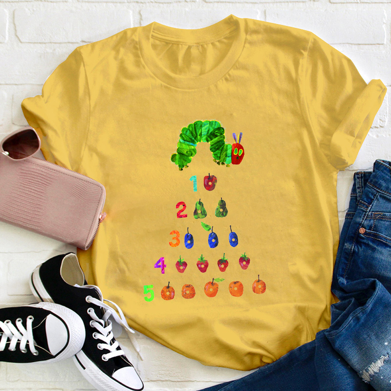 Caterpillar Numbers And Fruits Teacher T-Shirt