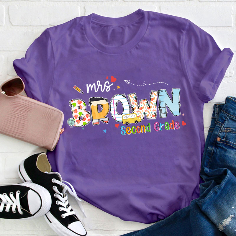 Personalized Colorful Name And Grade Teacher T-Shirt
