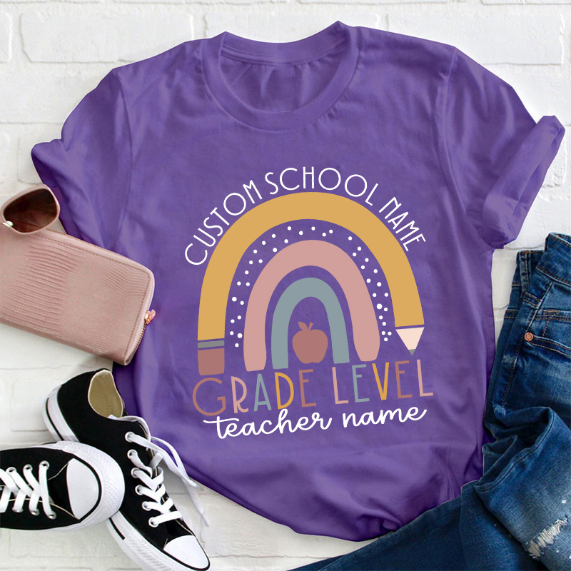 Personalized Name Rainbow Apple Teacher T-Shirt