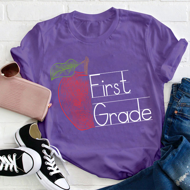 Personalized Grade Half Of Red Apple Teacher T-Shirt