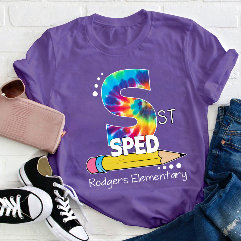 Personalized tie-dye Letters And Pencils Teacher T-Shirt