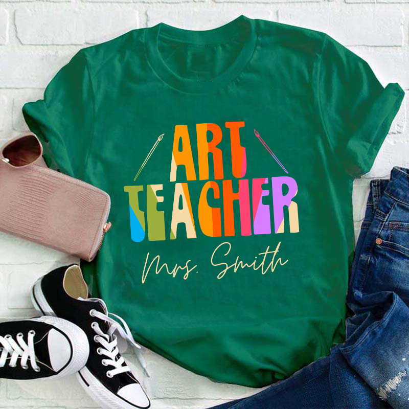 Personalized Name And Subject Simple Color Teacher T-Shirt