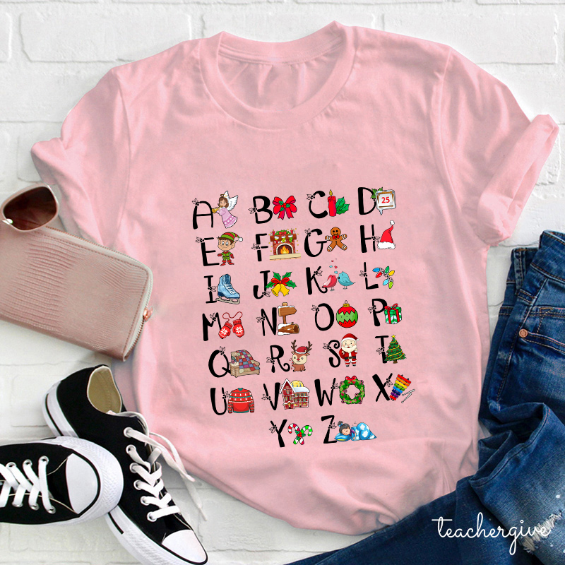 Learn The Alphabet With Christmas Teacher T-Shirt