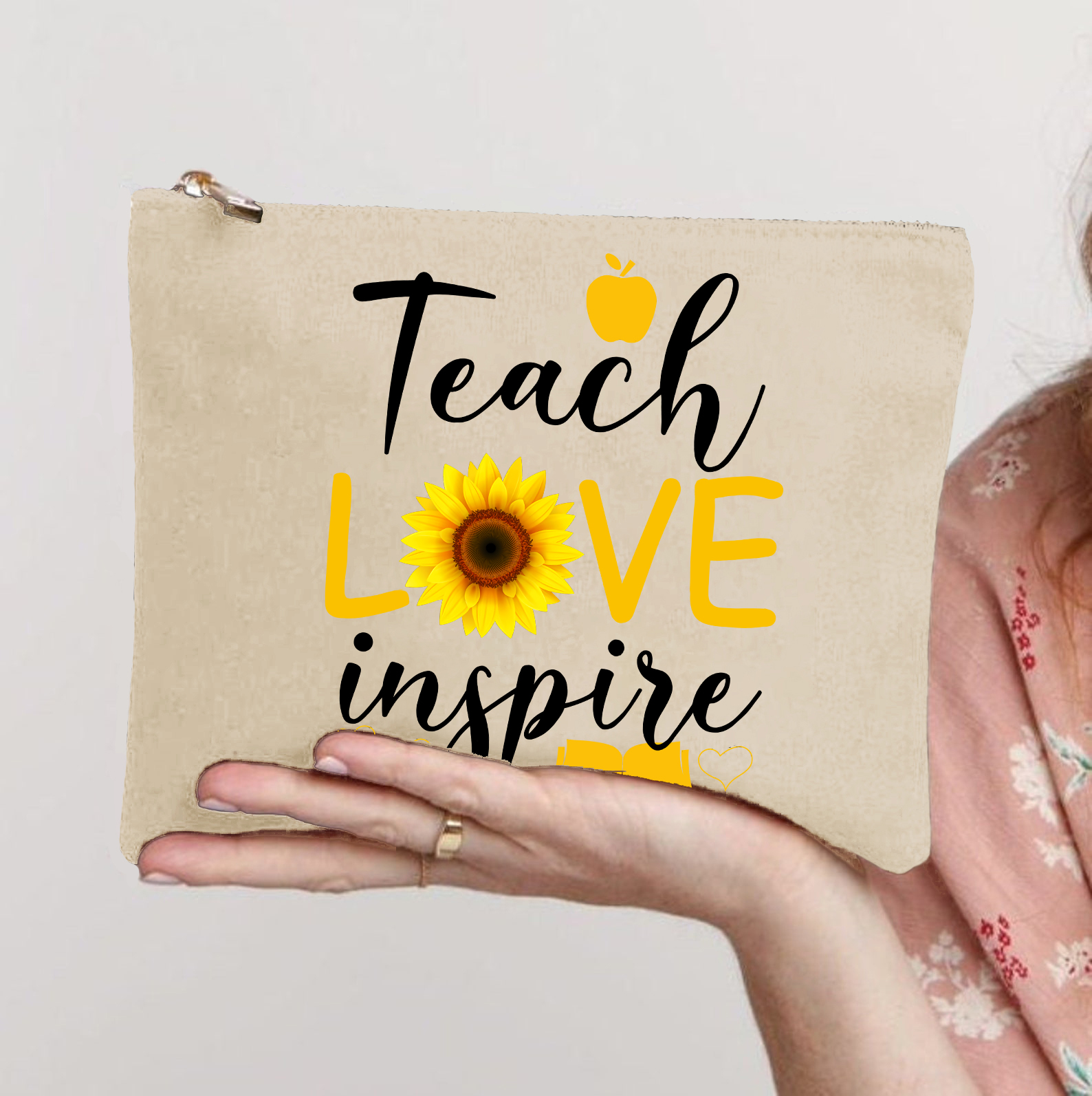 Teach Love Inspire Flower Teacher Makeup Bag