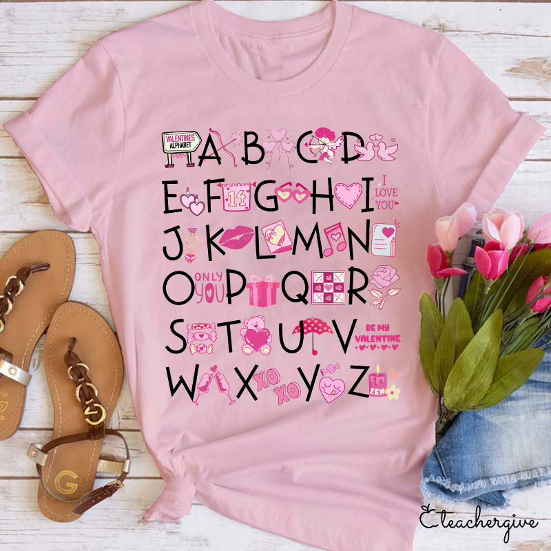 Valentine Vibes Alphabet Teacher T-Shirt