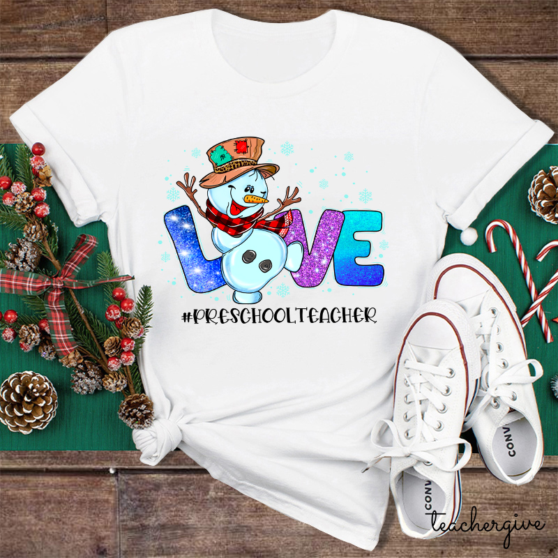 Personalized Snowman Love Shining Christmas Teacher T-Shirt