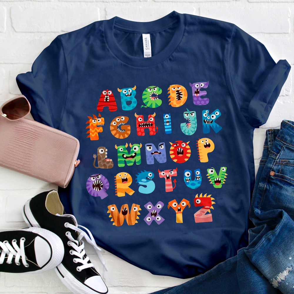 Cute Halloween Monster Alphabet School  T-Shirt