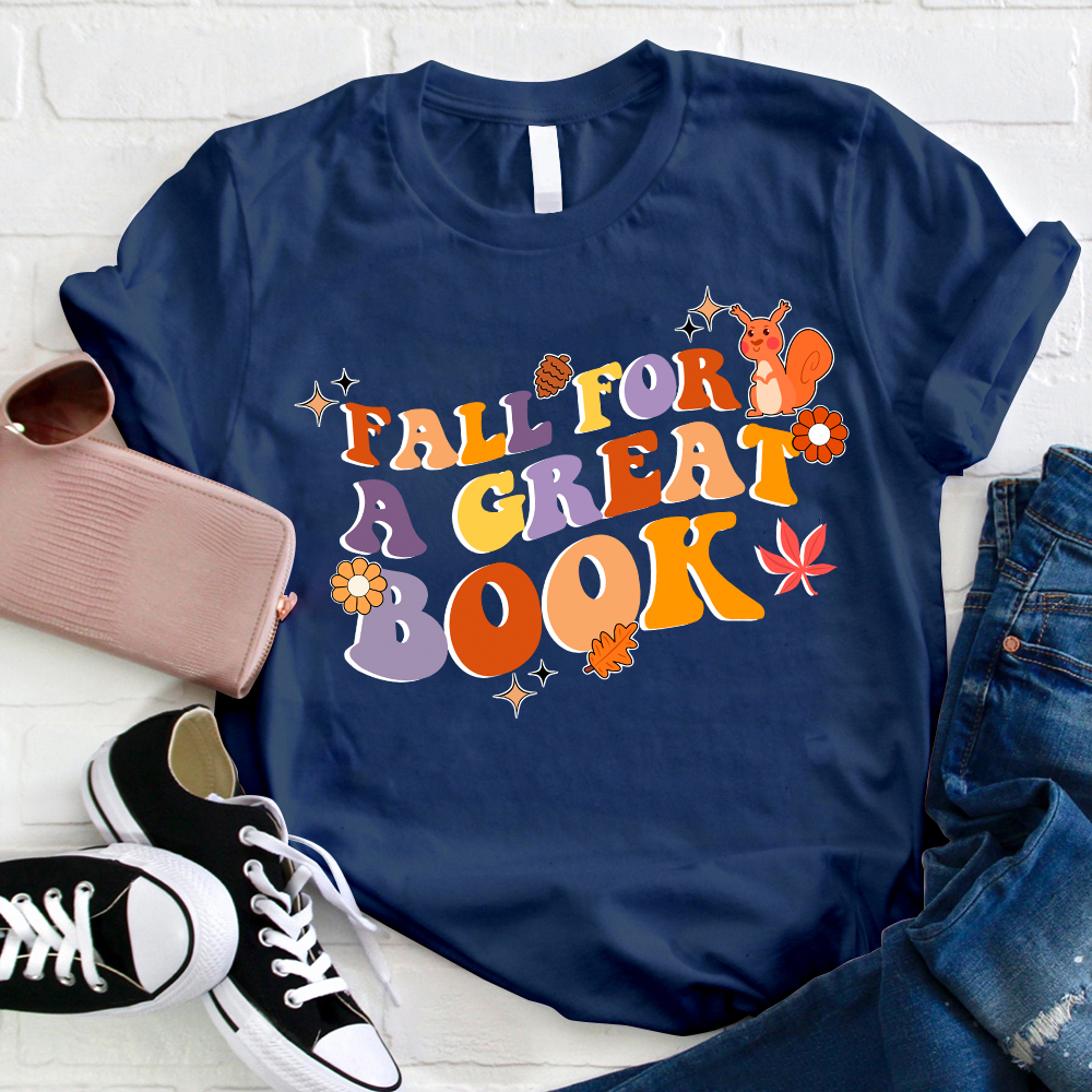 Fall For A Great Book Fallen Leaves Teacher T-Shirt