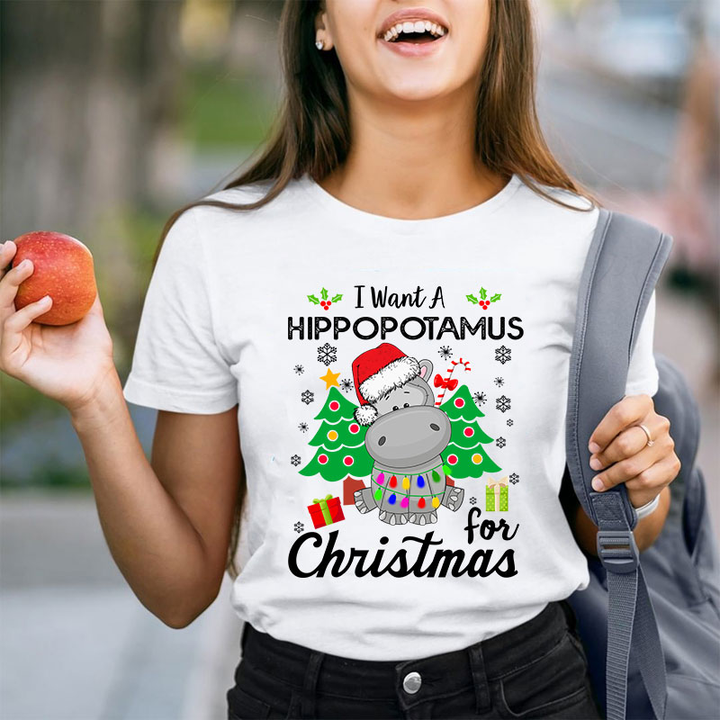 I Want A Hippopotamus For Christmas Teacher T-Shirt