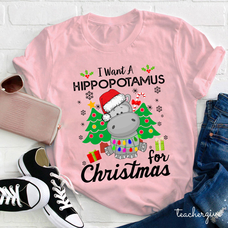 I Want A Hippopotamus For Christmas Teacher T-Shirt