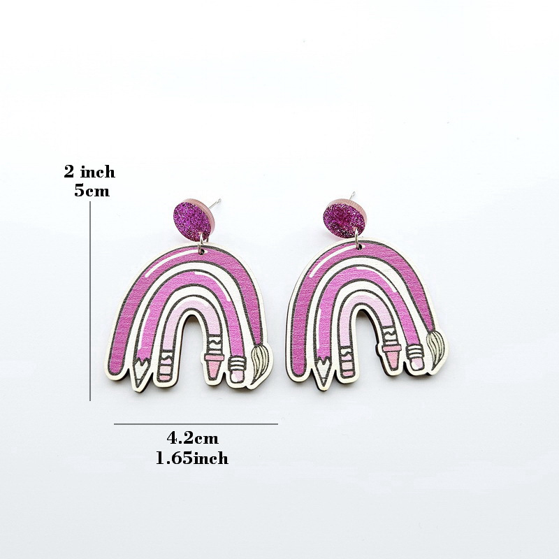 Dinosaur And Books Teacher Wooden Earrings