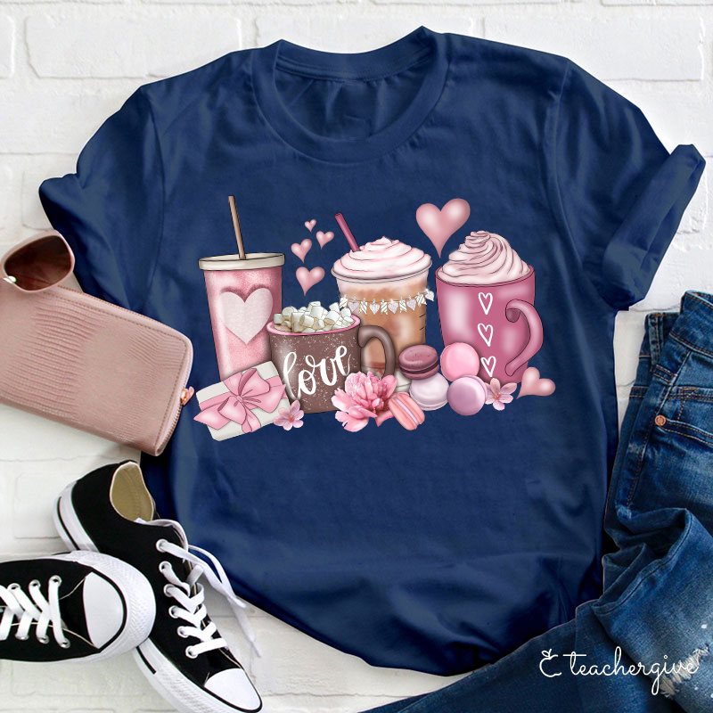 Love Drinks Valentine Teacher T-Shirt