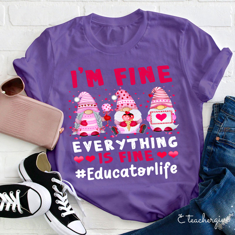 Personalized I'm Fine Everything If Fine Pink Vibes Teacher T-Shirt