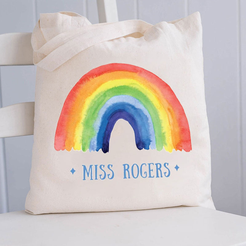 Personalized Rainbow Teacher Tote Bag